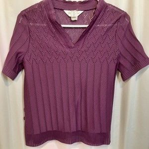 Vintage Franco Verdi Purple Short Sleeve Eyelets Blouse Women's Size Small READ